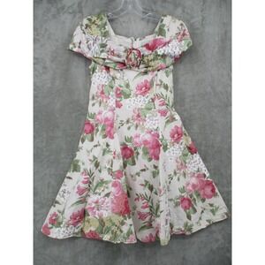 Vintage Jodi Michaels Dress Womens 7/5 3D Floral Fit Flare Off Shoulder Retro